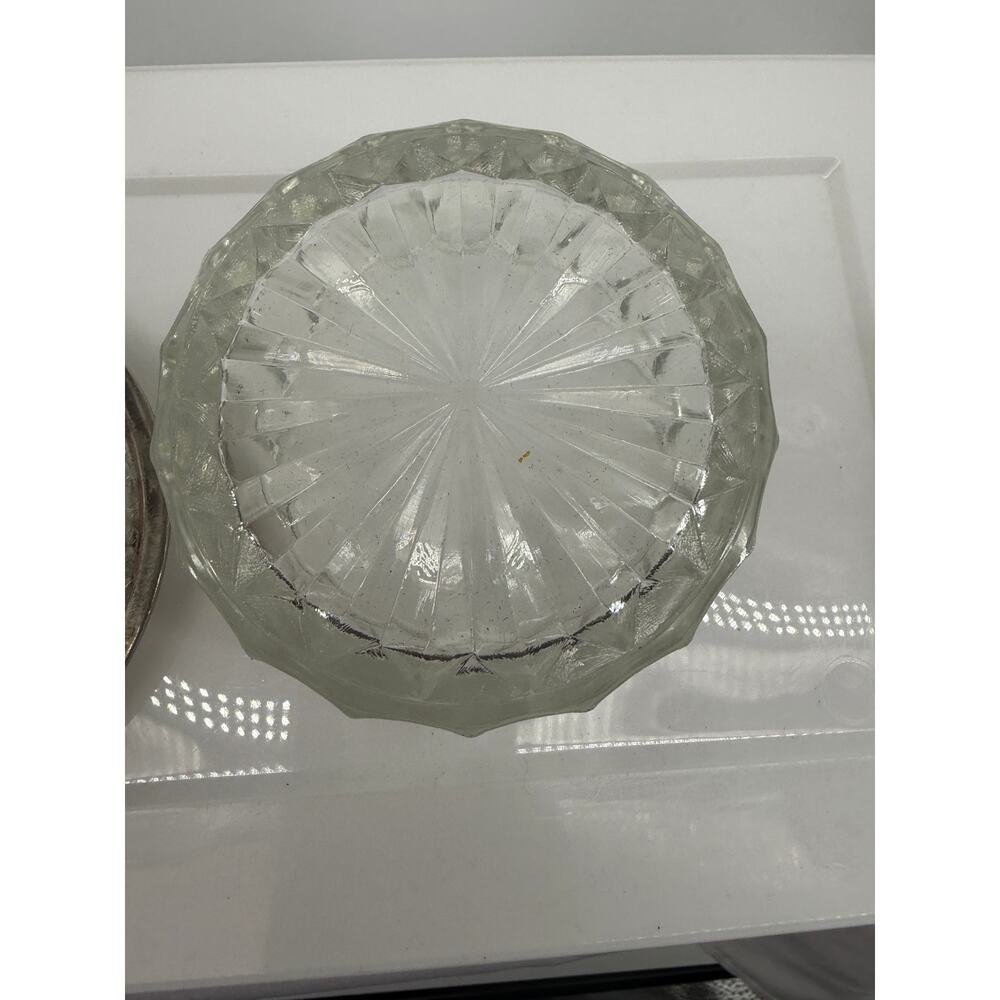 Vintage Silverplate Glass Trinket Dish Vanity Jewelry Dresser Ornate Round 3in - Picture 2 of 3